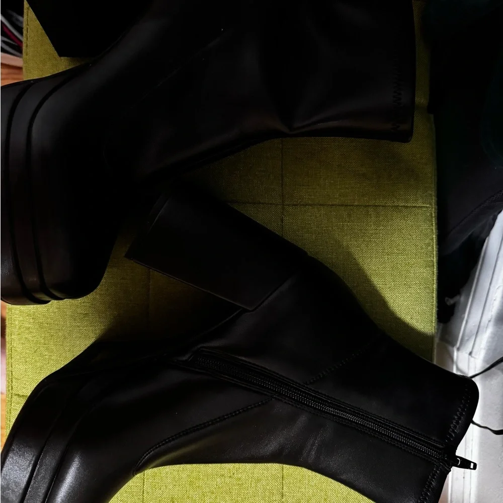 Worn once! Black Platform Ankle Boots with High Block Heel